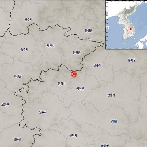 경북 문경 인근에서 2.2규모의 지진이 발생했다. ⓒ기상청