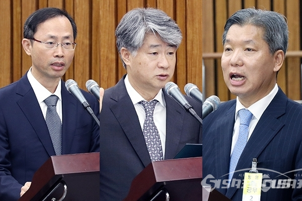 각각 더불어민주당과 자유한국당, 바른미래당의 추천을 받은 김기영, 이종석, 이영진 헌법재판관 후보자의 모습. 사진 / 오훈 기자
