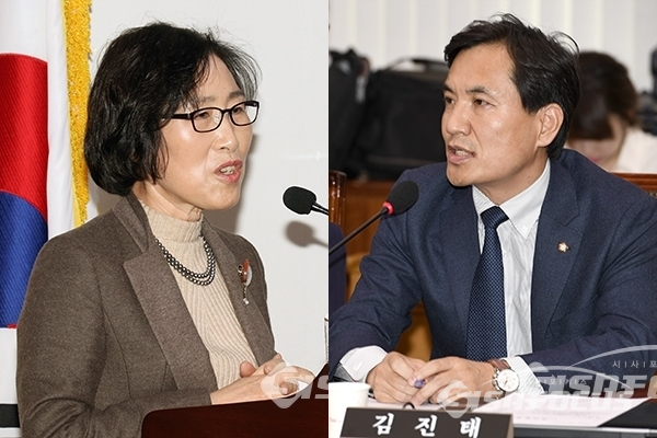 바른미래당의 김삼화 수석대변인(좌)과 자유한국당의 김진태 의원(우)의 모습. ⓒ시사포커스DB