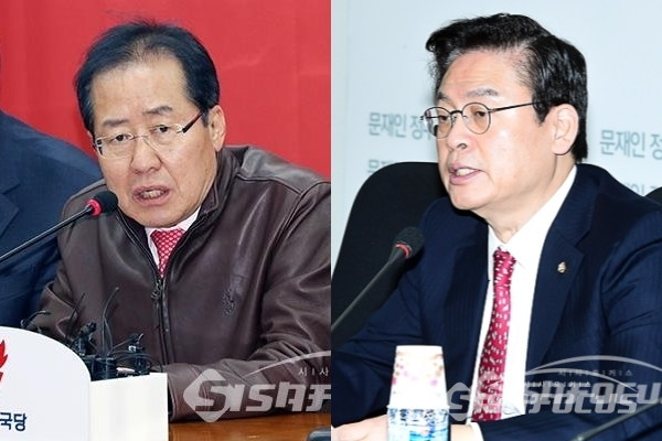 홍준표 자유한국당 전 대표(좌)와 친박계 정우택 의원(우)의 모습. ⓒ시사포커스DB