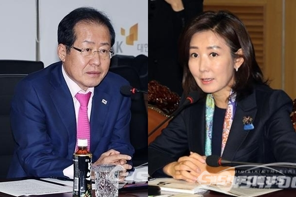 홍준표 한국당 전 대표(좌)와 나경원 한국당 의원(우)의 모습. ⓒ시사포커스DB