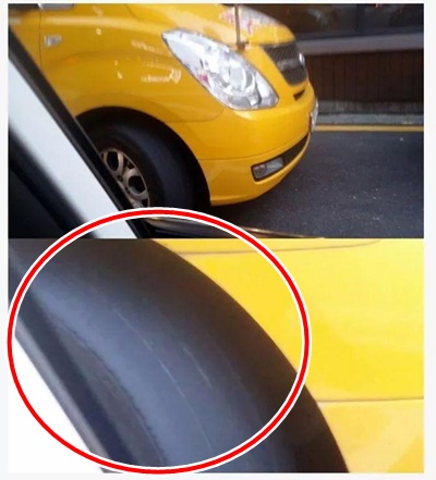 타이어 마모한계선조차 보이지 않는 타이어로 운행 중인 차량 (사진 / 온라인 커뮤니티 캡처)