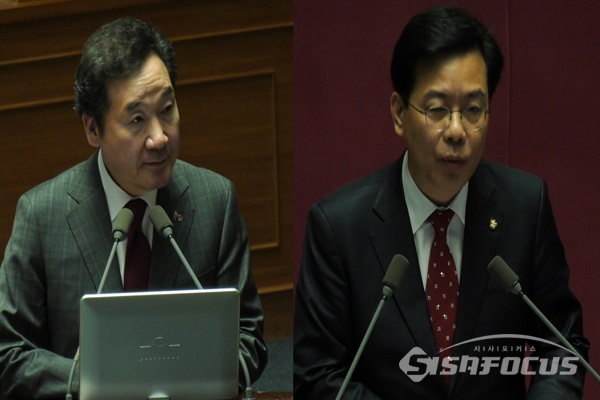 이낙연 총리와 송언석 자유한국당 의원이  21일 경제 분야 대정부 질문에서 설전을 벌이고 있다. 사진 / 박상민 기자
