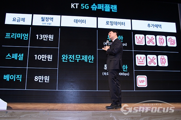 박현진 KT 5G 사업본부장이 5G 요금제에 대해 설명하고 있다. [사진 / 오훈 기자]