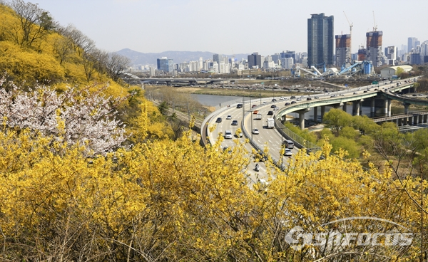강변북로와 조화를 이룬 풍경.  사진/강종민 기자