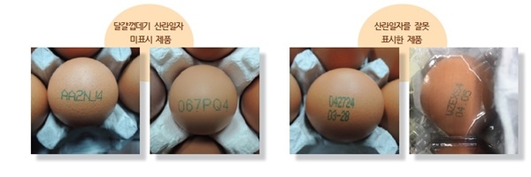 달걀껍데기 산란일자 표시를 지키지 않은 사례 (사진 / 소비자시민모임)