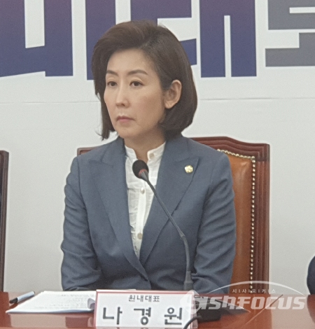 자유한국당 나경원 원내대표는 8일 오전 국회에서 열린 원내대표-중진의원 회의에 참석했다. 사진 / 박상민 기자
