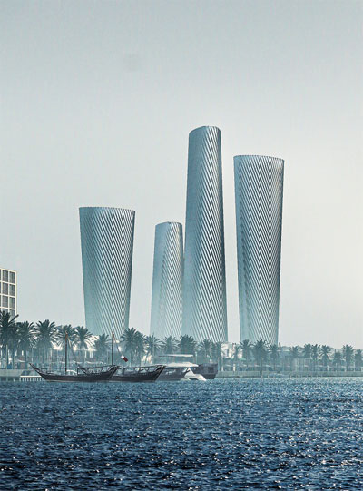 카타르 루사일 시티 금융지구 3구획과 4구획(오른쪽부터) 조감도 / ⓒ현대건설 제공