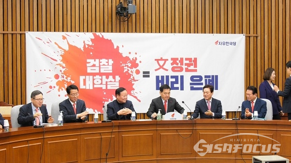 자유한국당 28일 오전 국회에서 열린 원내대책회의. 사진 / 박상민 기자