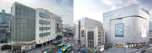 영등포 상권에서 횡단보도 하나를 사이에 두고 운영되고 있는 롯데백화점(좌)과 신세계백화점이 올해는 매장 ‘리뉴얼’을 통해 또 한 번 라이벌 구도를 그린다. ⓒ롯데백화점, 신세계백화점 제공