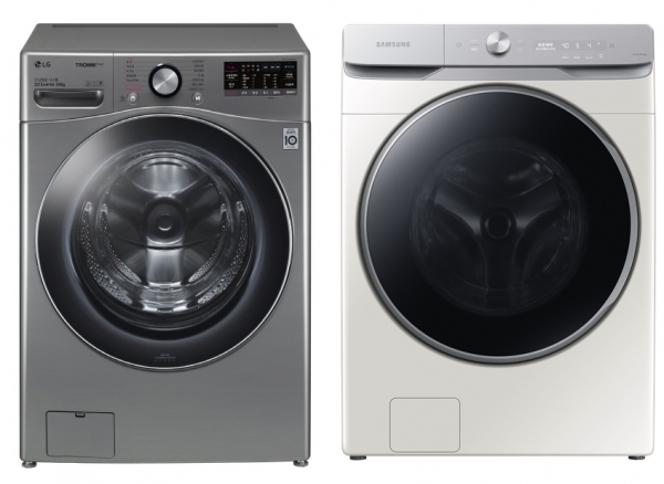 LG 트롬 세탁기 씽큐(왼쪽)와 삼성 그랑데AI 세탁기. ⓒ각 사