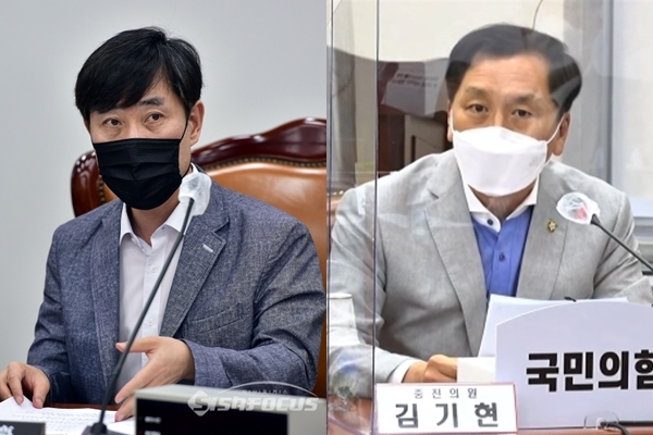 국민의힘 하태경 의원(좌)과 김기현 의원(우)이 국회에서 발언하고 있다. 사진 / 시사포커스DB