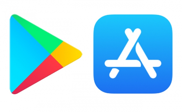 구글 플레이스토어 로고(왼쪽)와 애플 앱스토어 로고. ⓒ각 사