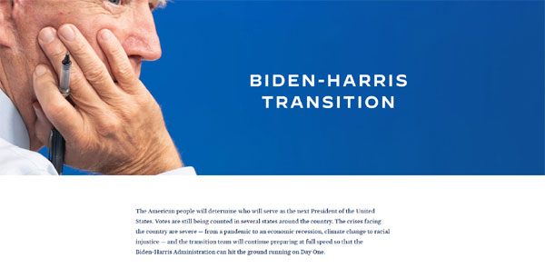 조 바이든 후보가 대통령 인수위 웹사이트를 개설했다 / ⓒ 조바이든 대통령 인수위 웹사이트 캡쳐