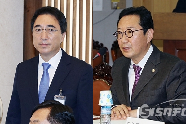 박수현 더불어민주당 홍보소통위원장(좌)과 김한정 더불어민주당 의원(우). 사진 / 오훈 기자