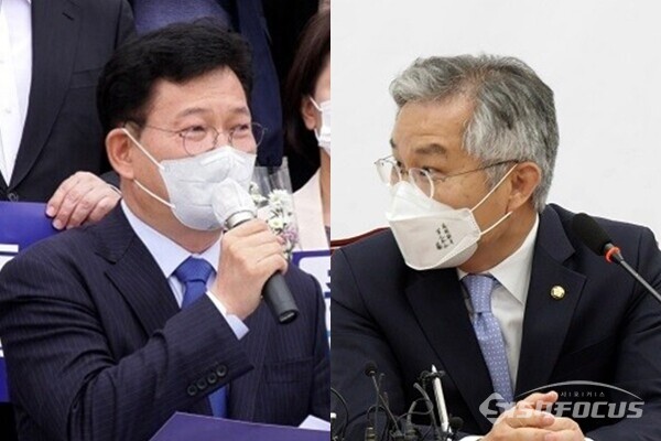 (좌측부터) 송영길 민주당 대표, 최강욱 열린민주당 대표. 사진 / 시사포커스DB