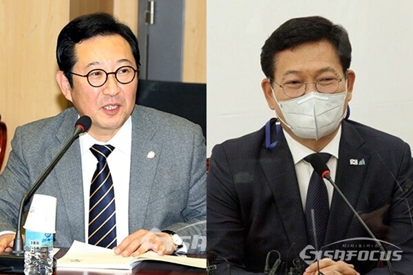 (좌측부터) 김한정 더불어민주당 의원과 송영길 민주당 대표. 사진 / 시사포커스DB