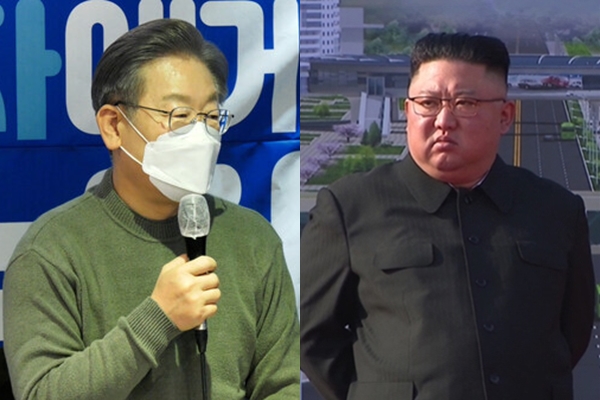 이재명 더불어민주당 후보(좌)와 북한 김정은 국무위원장(우). 사진 / 시사포커스DB, ⓒ뉴시스