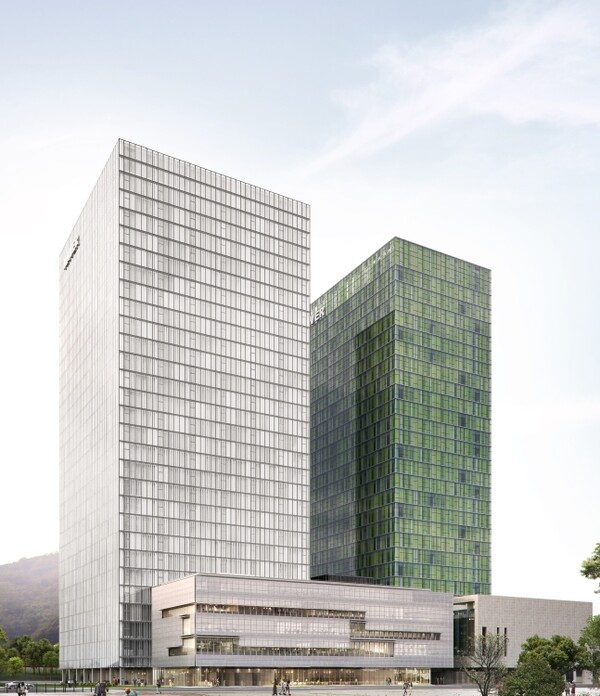 올해 상반기 경기 성남시 분당구 네이버 본사 ‘그린팩토리’ 바로 옆에 완공될 예정인 네이버 1784(왼쪽) 조감도. ⓒ네이버