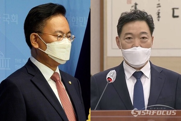 유상범 정무사법행정분과 인수위원(좌)과 김오수 검찰총장(우). 사진 / 시사포커스DB