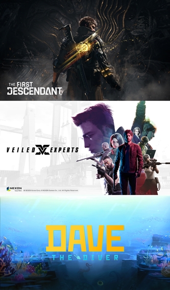 넥슨이 '게임스컴 2022'에 출품하는 신작 3종. (위쪽부터) 퍼스트 디센던트, 베일드 엑스퍼트, 데이브 더 다이버. ⓒ넥슨