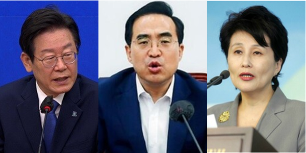 (왼쪽부터) 이재명 더불어민주당 대표, 박홍근 민주당 원내대표, 전여옥 전 의원. 시사포커스DB