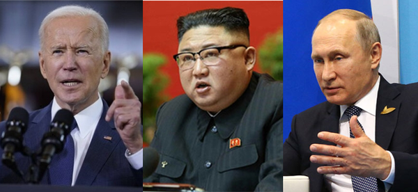 (왼쪽부터) 미국 조 바이든 대통령, 북한 김정은 국무위원장,  러시아 블라디미르 푸틴 대통령. 사진 / ⓒ뉴시스