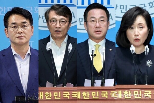 (좌측부터) 민주당 박용진, 김의겸, 박성준 의원과 국민의힘 전주혜 의원. 사진 / 시사포커스DB