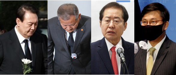 (왼쪽부터) 윤석열 대통령, 이상민 행정안전부 장관, 홍준표 대구시장, 윤상현 국민의힘 의원. 시사포커스DB