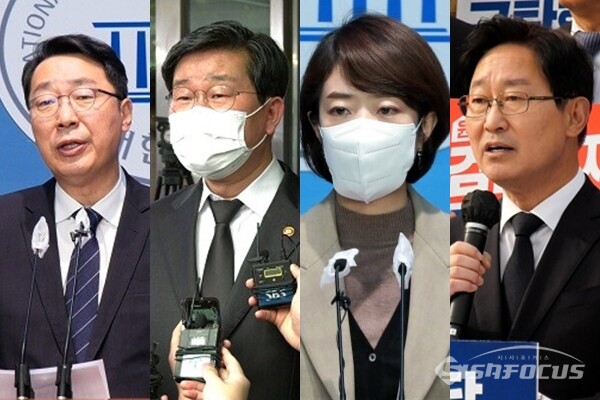 (좌측부터) 민주당 윤영찬, 전해철, 고민정, 박범계 의원. 사진 / 시사포커스DB