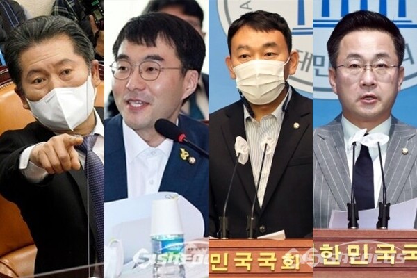 (좌측부터) 민주당 정청래, 김남국, 김용민, 박성준 의원. 사진 / 시사포커스DB