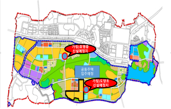 (가칭) 도양초등학교와 (가칭) 호명중학교 위치도.자료/경북교육청 