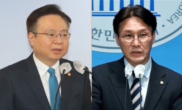 조규홍 보건복지부 장관(좌)과 김민석 더불어민주당 정책위의장(우). 시사포커스DB