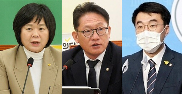 (왼쪽부터) 이정미 정의당 대표, 배진교 정의당 원내대표, 더불어민주당을 탈당한 김남국 의원. 시사포커스DB
