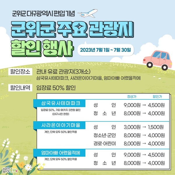 군위군 대구편입 기념 주요관광지 할인 이벤트 홍보물.사진/군위군
