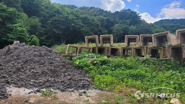 2년 전 불법성토로 고발조치된 수륜면 보월리 현장임에도 정체불명의 물질 수 십대 분량을 반입한 현장.사진/김진성