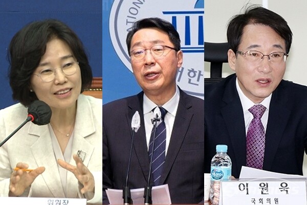 (좌측부터) 민주당 김은경 혁신위원장, 윤영찬 의원, 이원욱 의원. 사진 / 시사포커스DB