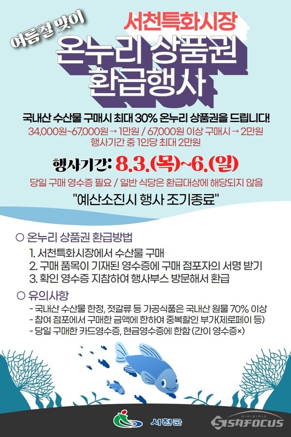 충남 서천군 온누리상품권 환급행사 안내 포스터. (사진 / 서천군청)