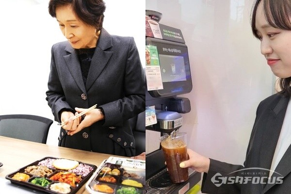 런치플레이션 이후 본격적인 편의점 도시락 가성비 전쟁을 알린 김혜자의 6년만의 귀환(사진 좌), get 아아 XL을 900 원에 팔았더니 매출이 120% 증가했다. (사진 우) ⓒ시사포커스DB