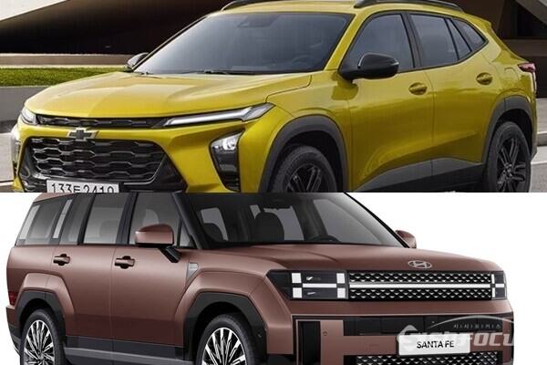 현대차 경형 SUV 가격수준의 준중형급 SUV 트랙스크로스오버가 한국GM실적을 견인하고 있다. (사진 상)  5년만에 싼타페 풀체인지 모델  디 올 뉴 싼타페가 예상보다 높지 않은 가격 인상에 시장 반응이 뜨겁다. (사진 하) ⓒ시사포커스DB