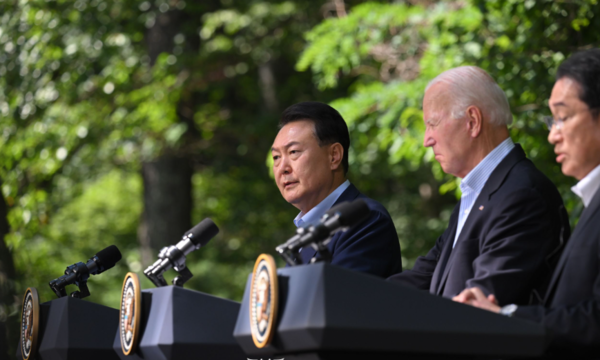 8월 18일 윤석열 대통령은 조 바이든 미국 대통령, 기시다 후미오 일본 총리와 한미일 공동기자회견을 가졌다. ⓒ대통령실