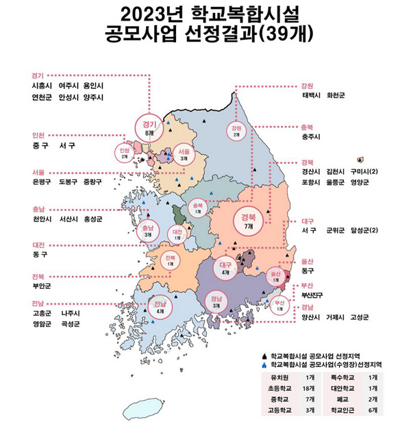 2023년 학교복합시설 공모사업 선정결과 지역 분포 / ⓒ교육부
