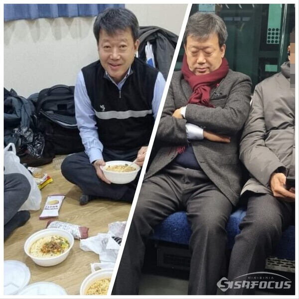 남한권 군수가 국회를 지하철로 이동하고 숙소에서 컵라면으로 끼니를 때우며 '울릉도·흑산도 등 국토 외곽 먼섬 지원 특별법' 통과를 위해 동분서주하고 있다. 사진/남한권 울릉군수페이스북