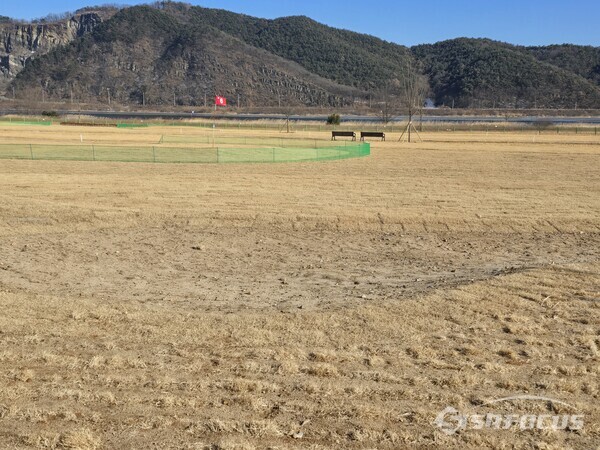 39억 원의 예산이 투입된 대형 프로젝트임에도 불구하고, 이용자 안전을 위협하는 문제점이 다수 발견되면서 성주군의 행정력 한계가 드러났다는 비판이 제기되고 있는 성주 낙동강변 파크골프장 전경.사진/김진성 기자