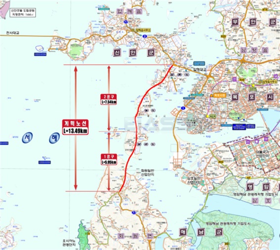 △신안 압해-해남 화원 간 77번 국도 연결 구간 위치도. ⓒ영산강유역환경청