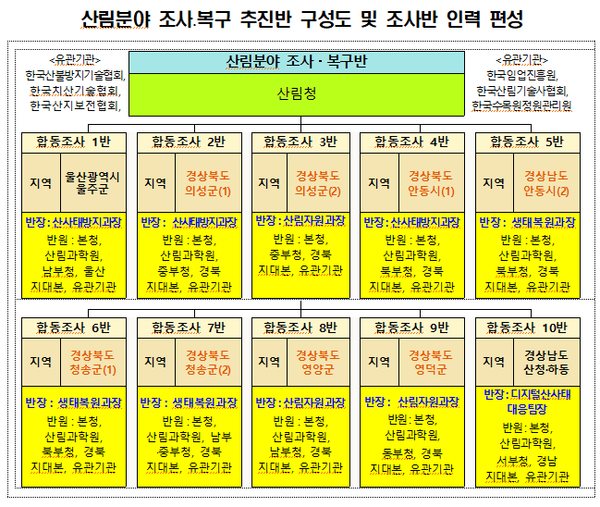 산림분야 조사·복구 추진반 구성도 및 조사반 인력 편성.ⓒ경북도