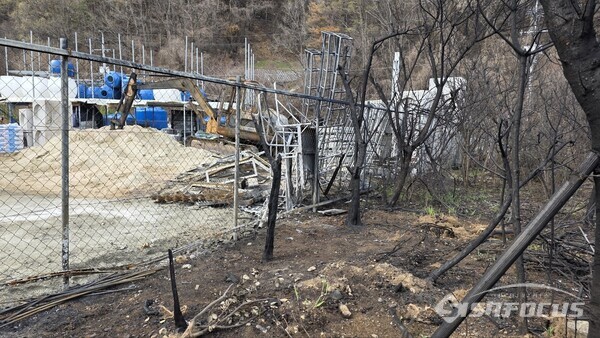 17일 윤경희 청송군수 모친 주택과 연접한 토지는 산불 피해를 입었다.사진/김영삼 기자  