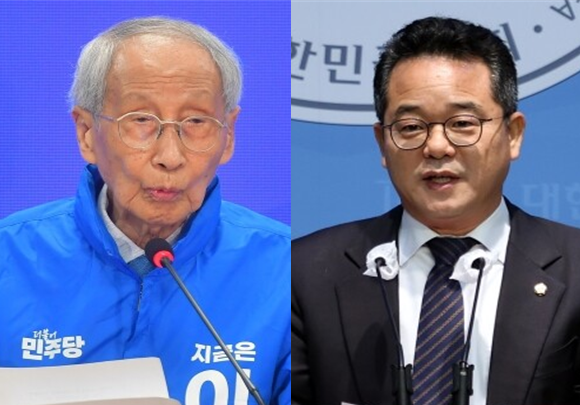 윤여준 더불어민주당 상임총괄선대위원장(좌)과 민병덕 민주당 의원(우). 시사포커스DB