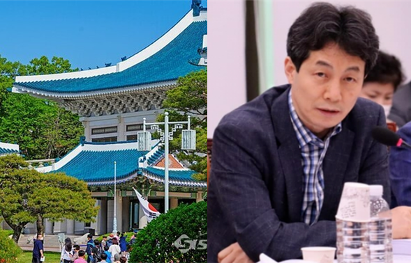 청와대 본관을 투어중인 관광객들의 모습(좌)과 윤건영 더불어민주당 의원(우). 시사포커스DB