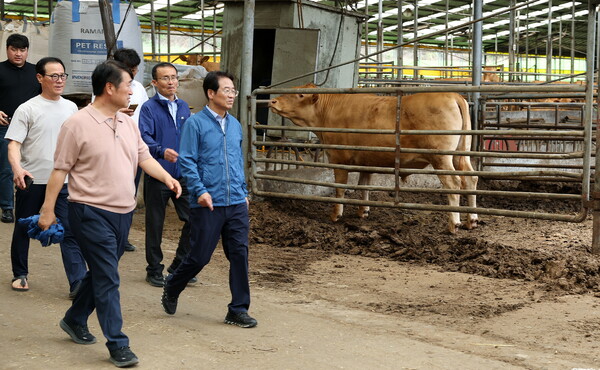  강진원 군수가 축산농가 현장방문 모습. 사진 / 강진군청